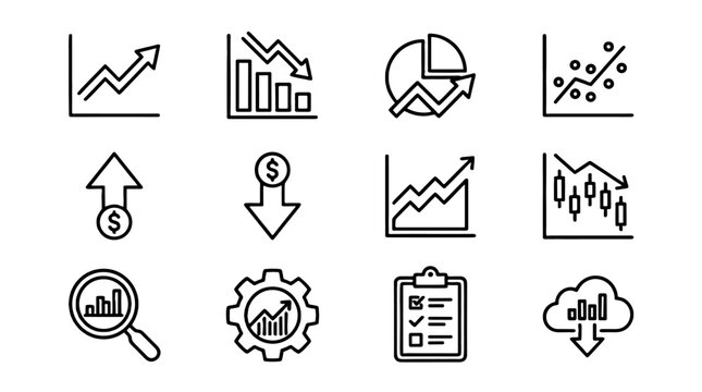 Increase and decrease business graph outline icon set
