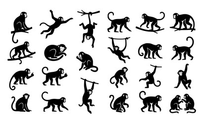 Cartoon Monkey Silhouette Vector Pack with Dynamic Jungle Animal Shapes for Creative Design © Shultana
