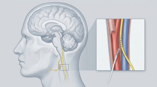 Illustration of vagus nerve stimulation device placement in the neck