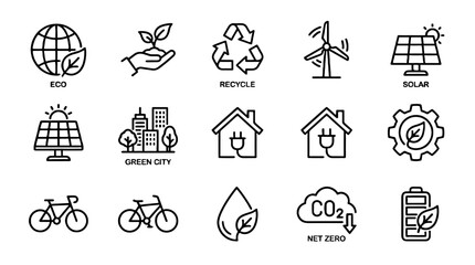 Net zero and renewable energy outline icon set © Andrei