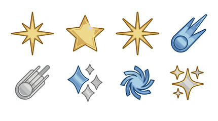 Set of sparkling star and comet icons in glossy vector style © Andrei