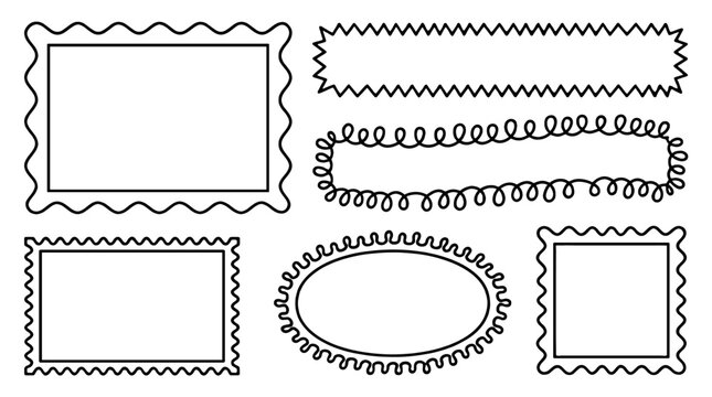 Set of wavy and zigzag rectangular frame border outlines