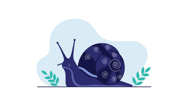 Stylized Snail Illustration featuring a dark blue snail with spiral shell patterns on a minimalist background, ideal for nature-themed educational materials or children's book graphics.
