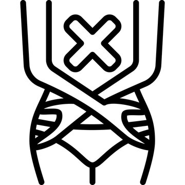 Abortion thin line icon. Miscarriage, unborn, stillbirth. Female body with crossed hands and cross mark. Vector illustration.