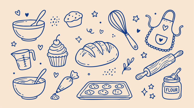 Baking Tools Vector Icons Hand Drawn for Pastry and Kitchen Use