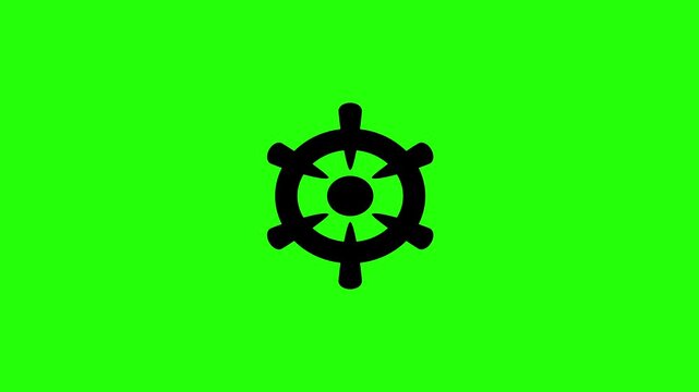 Beautiful 4K motion asset containing a traditional wooden ship steering wheel helm controller gear silhouette bouncing. Clean popup graphic for cruise app.