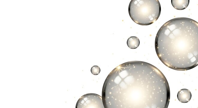 Transparent shiny bubbles floating freely.