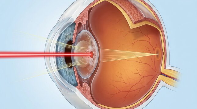 Detailed illustration of human eye anatomy and vision process
