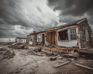 Obraz premium Damaged house after natural disaster storm.