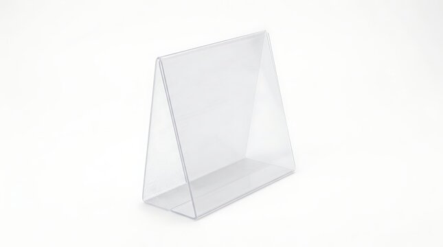 Isolated clear acrylic plastic table tent sign holder mockup for retail promotional display and point of sale marketing