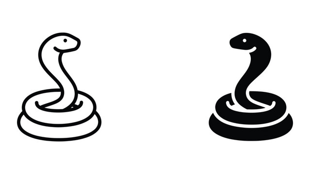 Snake icon set in outline and solid glyph style vector