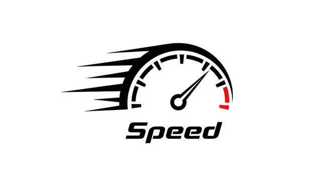 Speedometer gauge with red indicator fast.