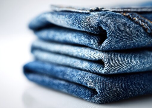 Stack of blue jeans.