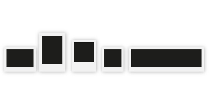 Minimal collection of blank photo frame mockups in various portrait and landscape formats. Isolated templates for gallery presentations, branding and print design projects