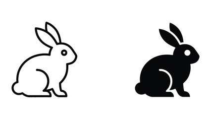 Fototapeta premium Rabbit icon set in outline and solid glyph style vector