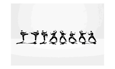 Obraz premium Pencak Silat Martial Arts Silhouettes Practicing Stances