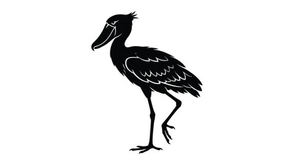 Shoebill stork stands elegantly on one leg in this black silhouette. © sajida