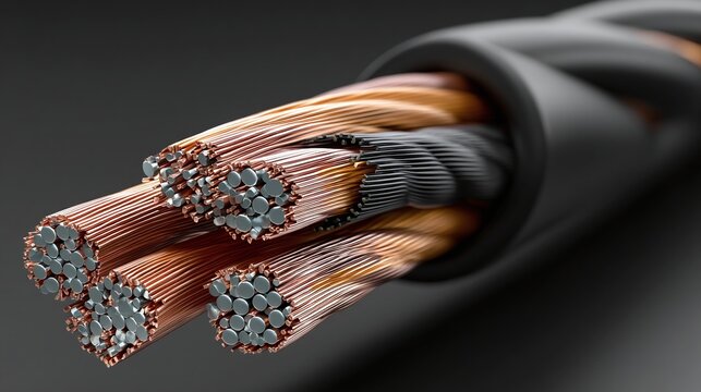 Copper wires in a cable bundle.