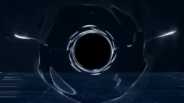 Dolly in slow motion tracking shot of transparent glass torus rotating over reflective tabletop in dark minimalist studio revealing mirrored surface and liquid like reflections