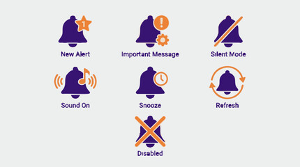 Fototapeta premium Notification bell icons set illustrating various alerts and status states