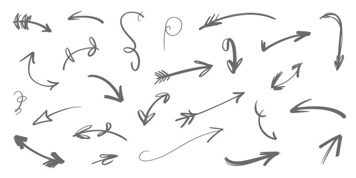 Set of arrows Include a variety of arrow styles such as straight arrows up, down, left, right, curved arrows, circular arrows, zigzag arrows, dashed arrows, bold arrows design