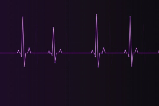 Vibrant purple electrocardiogram heartbeat wave pattern on dark background