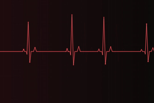 Vibrant red ecg heartbeat wave pattern on dark background, waveform medical