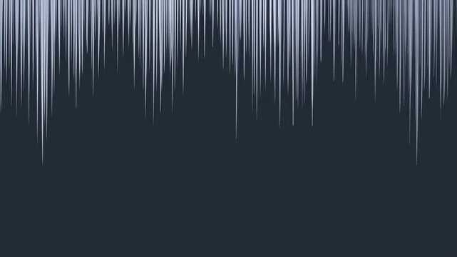 Panning shot of vertical light streaks cascading downward across dark gradient background, evolving from short spikes to elongated icicle like lines