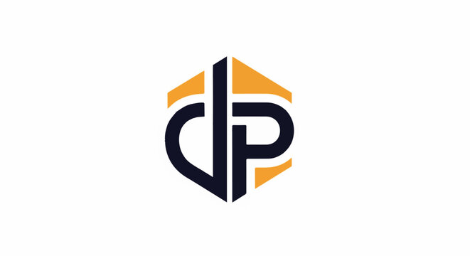 Hexagonal logo with abstract dark blue and yellow geometric letters