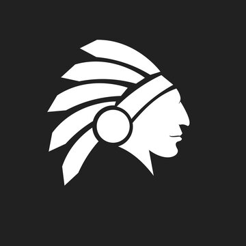 Native American Indian Chief Head Profile Silhouette with Feather Headdress Illustration Logo Icon