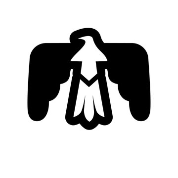 Stylized Black and White Eagle Logo with Spread Wings and Hidden Letter M Monogram Design