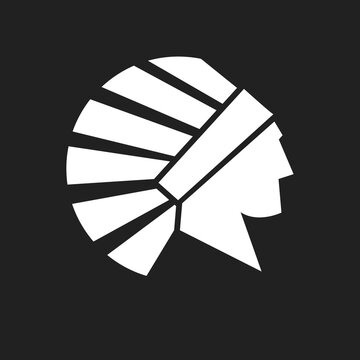 Geometric Native American Chief Profile Logo with Traditional Feather Headdress