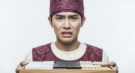 Fototapeta premium Young man holding abacus tool.