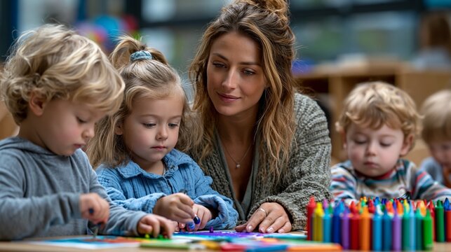 The nursery teacher and the children provide a warm setting for educational programmes on child development.