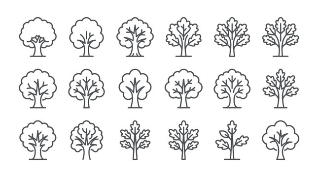 Collection of tree line icons.