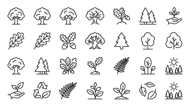 Collection of various leaf and tree icons.