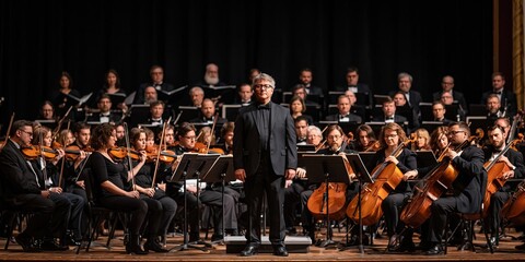 Fototapeta premium Orchestra musicians playing musical instruments with instrumental orchestral music