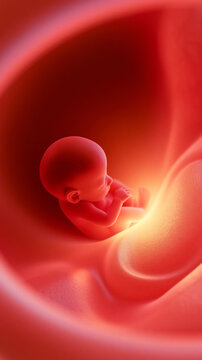 Human embryo developing in womb with soft glowing light illustrating prenatal growth and early life concept