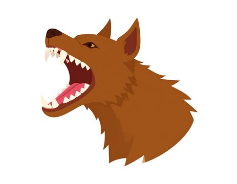 A cartoon-style illustration of a snarling animal's head with sharp teeth