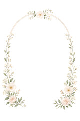 Fototapeta premium A beautiful floral wreath with flowers and leaves on a white background.
