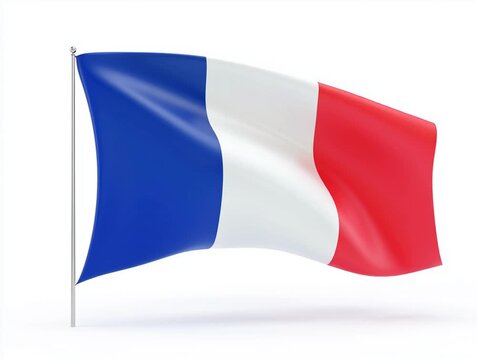 French flag waving on white background