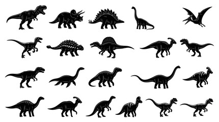 Collection of Dinosaur Silhouettes - Prehistoric Creatures © Saiful