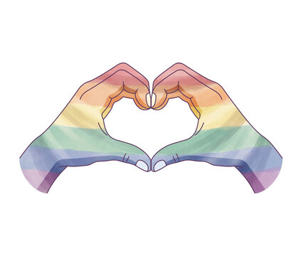 Tęczowe dłonie układające się w serce - akwarela duma lgbt izolowane na przezroczystym tle