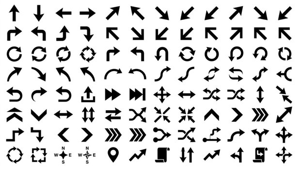 Different Arrow Black Icons Collection Navigation Pointer Direction Vector Illustration