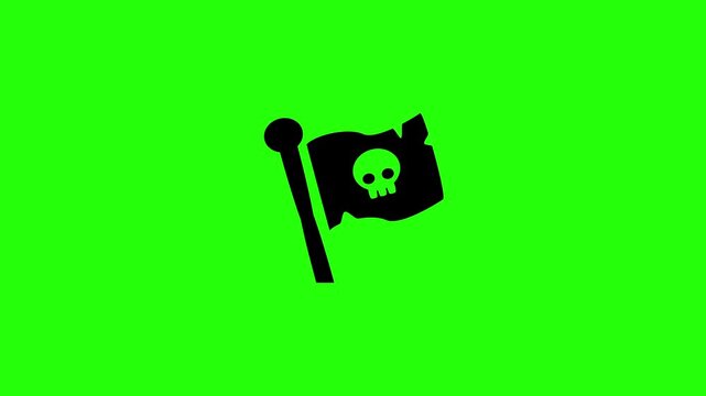 High definition 4K clip of a waving pirate flag post with a central skull crossbones jolly roger emblem bouncing. Dynamic popup element for spooky banner.