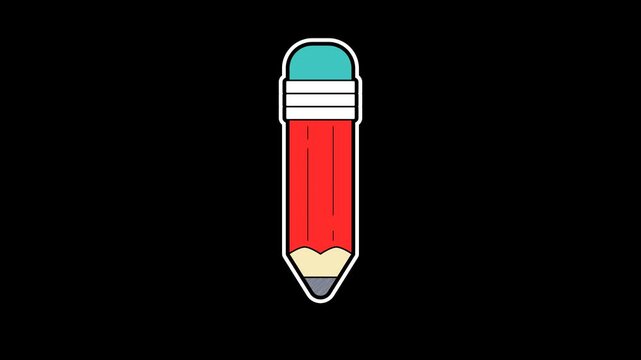 Seamless loop animation of a red pencil moving up and down over an isolated transparent alpha channel background layout for back to school graphic asset