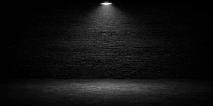 Dark Brick Wall Room with Single Spotlight Vector Industrial Background High-Resolution Concrete Floor Texture