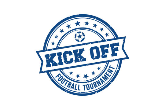 Kick off grunge rubber stamp with stars around circle sport event start symbol 