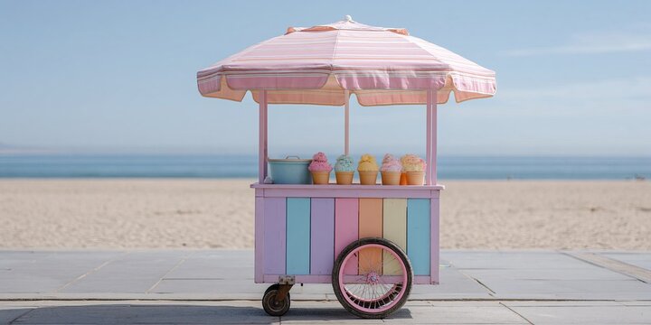 ice cream cart - empty and blank cart of summer treats