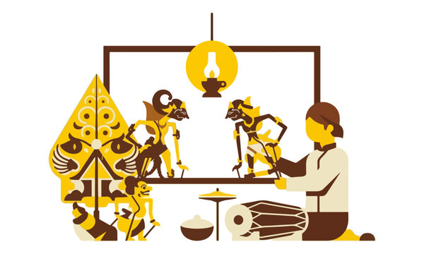 Javanese Wayang Kulit Shadow Puppet Show Vector Illustration